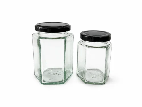 Glass Hexagonal Honey Jars